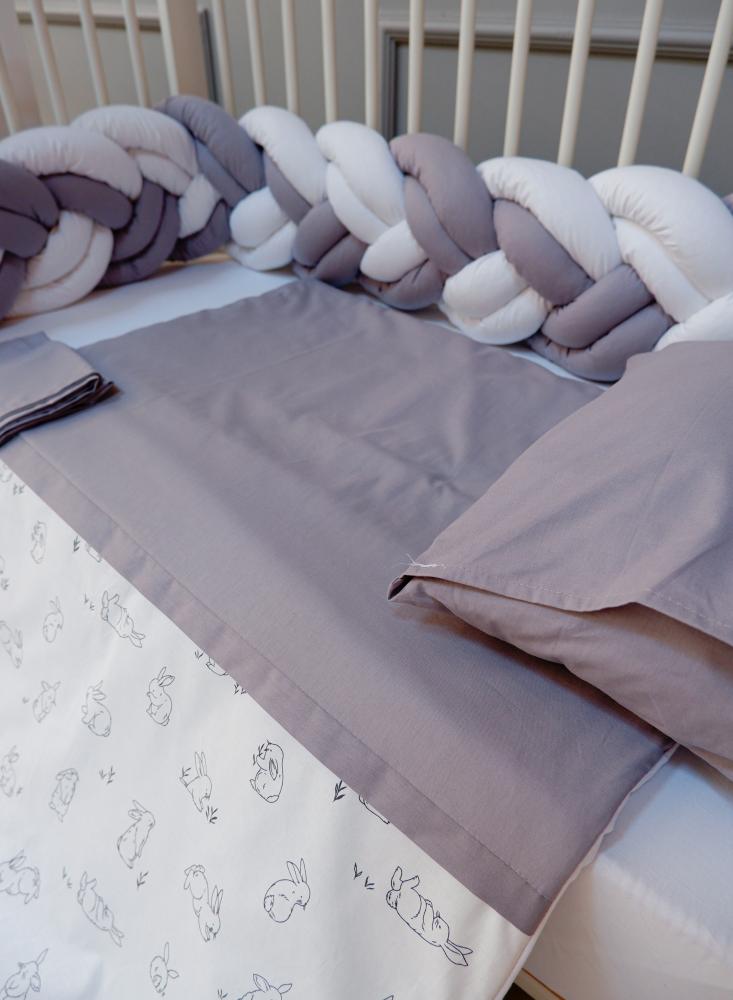 Baby bed barriers, braid, with duvet, pillow, and sheet