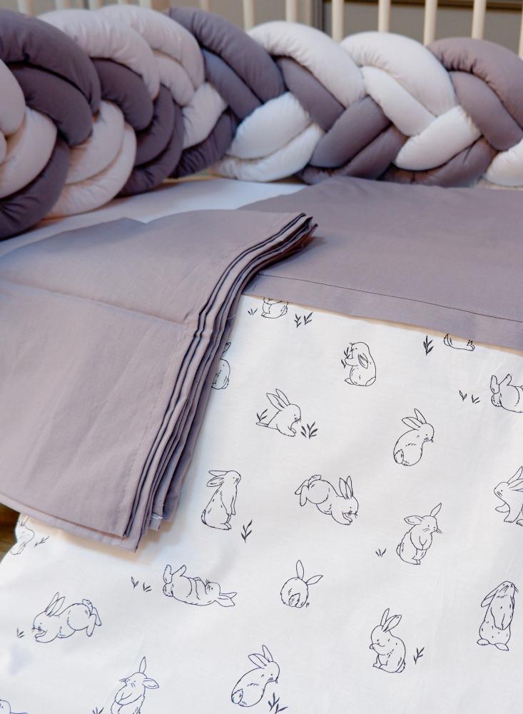 Baby bed barriers, braid, with duvet, pillow, and sheet