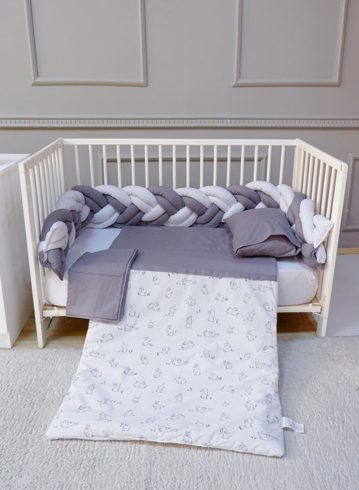 Baby bed barriers, braid, with duvet, pillow, and sheet