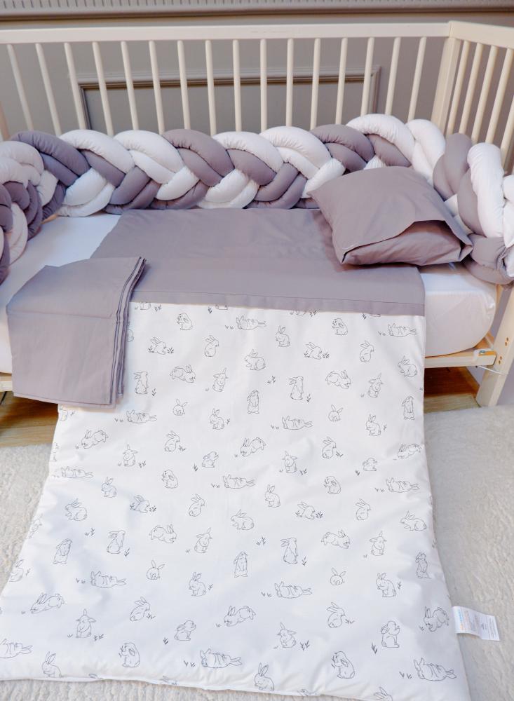 Baby bed barriers, braid, with duvet, pillow, and sheet