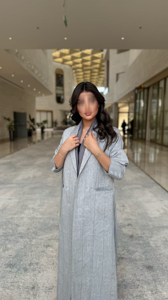 بليزر قماش لينن رصاصي مخطط عريض