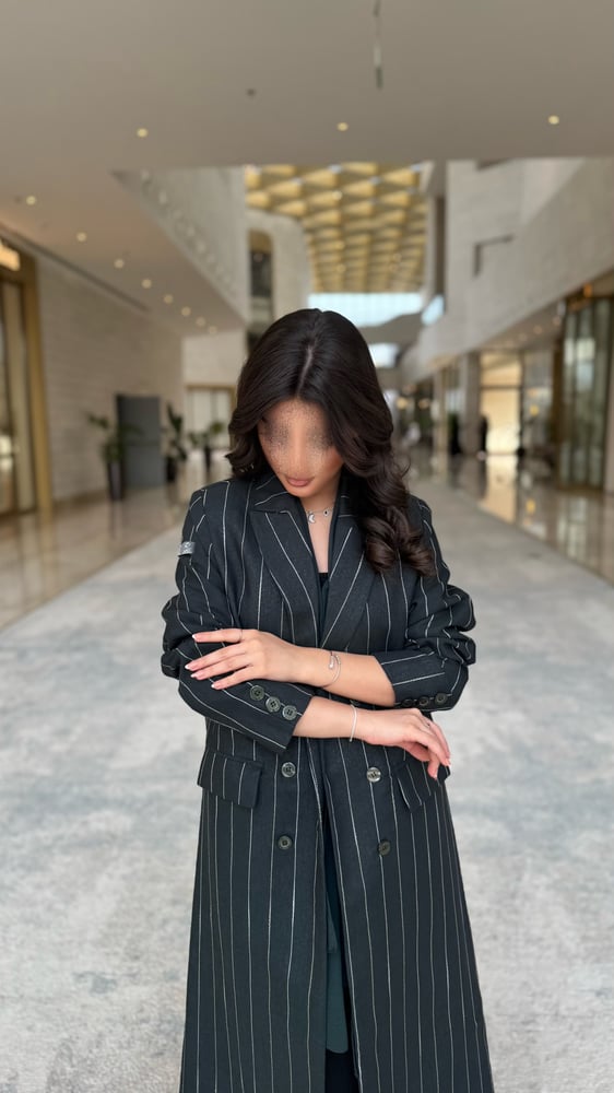 بليزر قماش لينن زيتي مخطط عريض