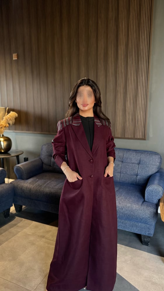 بليزر قماش لينن مع سدو عنابي