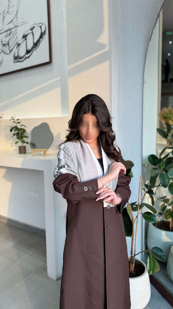 بليزربليزر قماش بني  كتان مع قماش تدخيلات لينن
