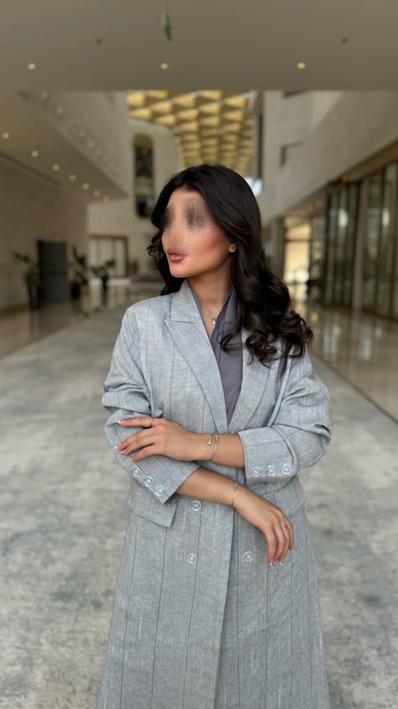 بليزر قماش لينن رصاصي مخطط عريض