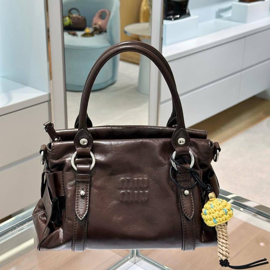 Shiny leather top handle
