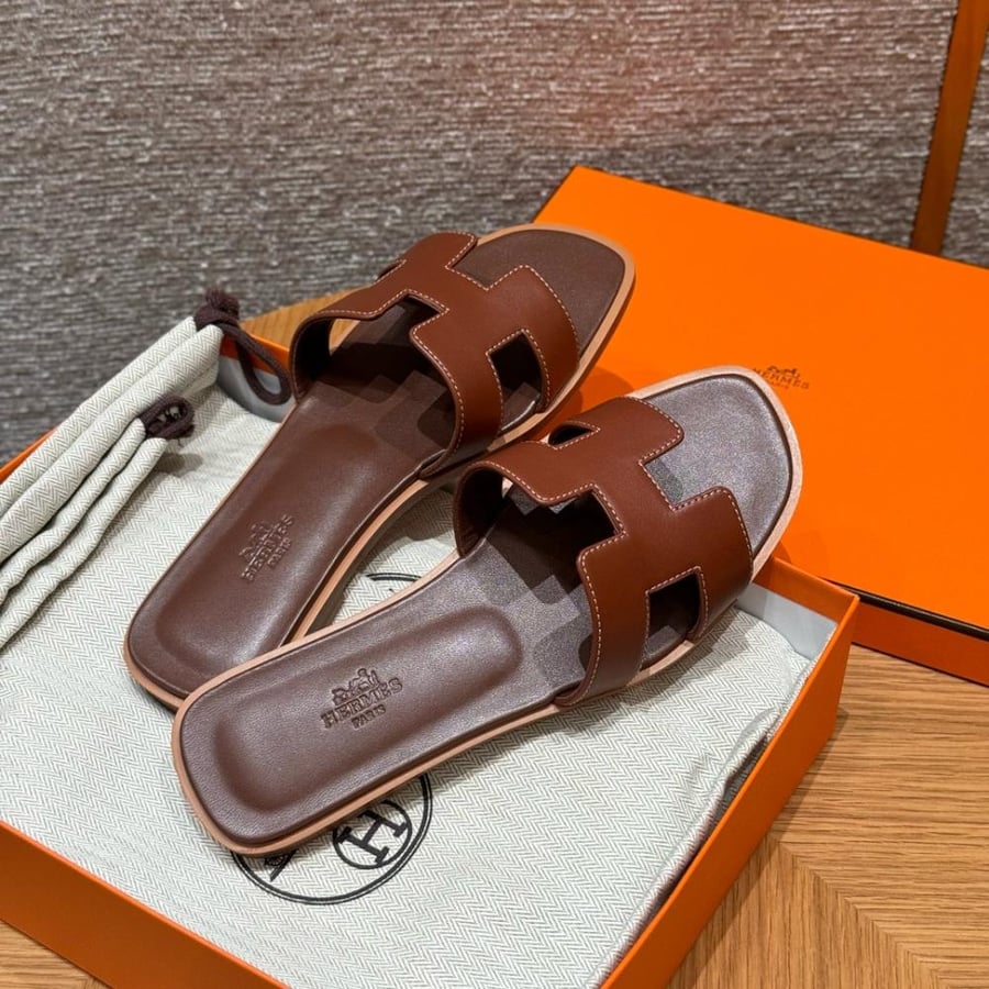Hermès Dark Brown Oran Swift Sandals