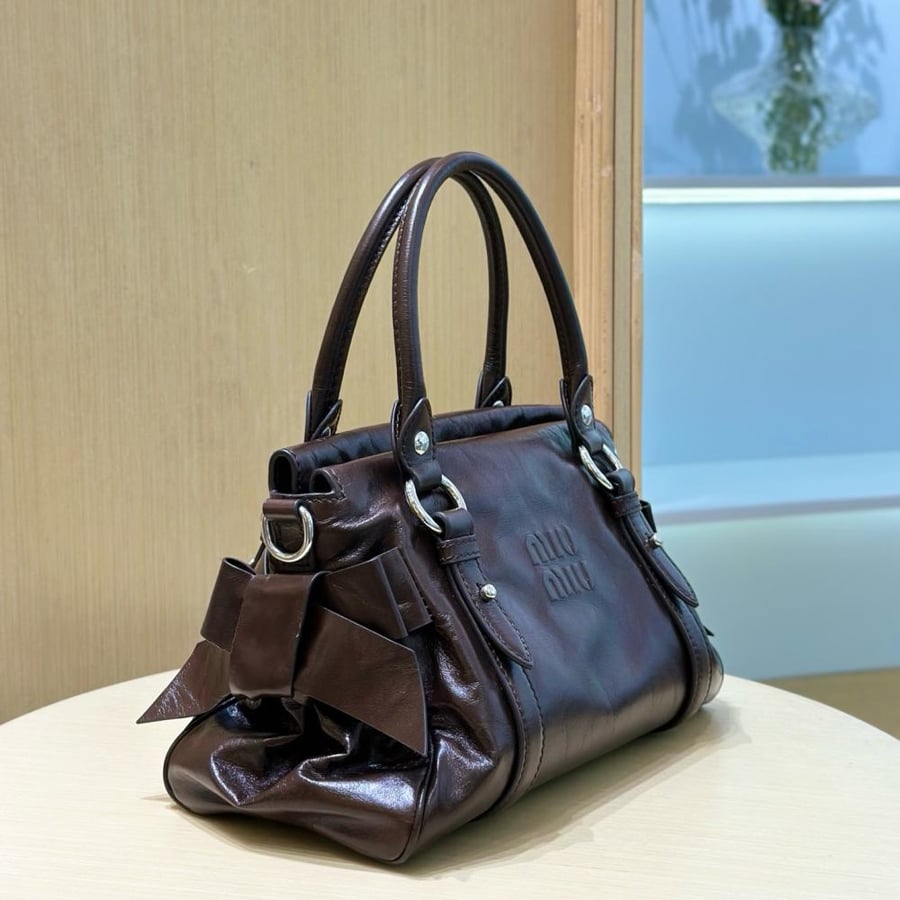 Shiny leather top handle