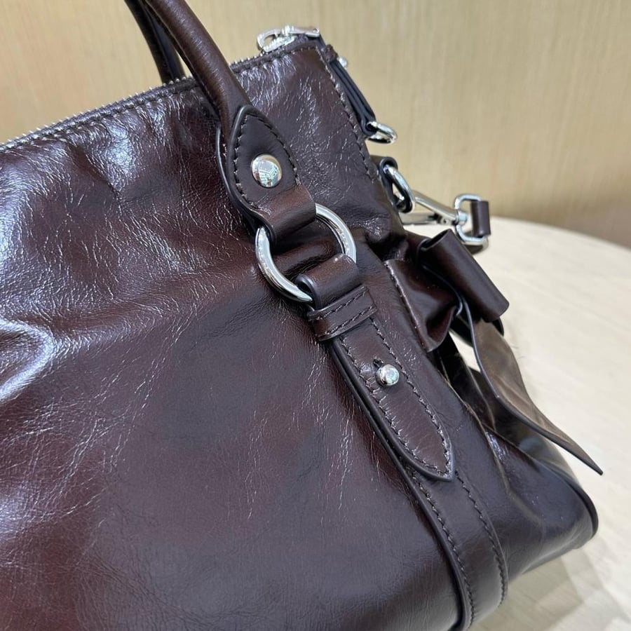 Shiny leather top handle