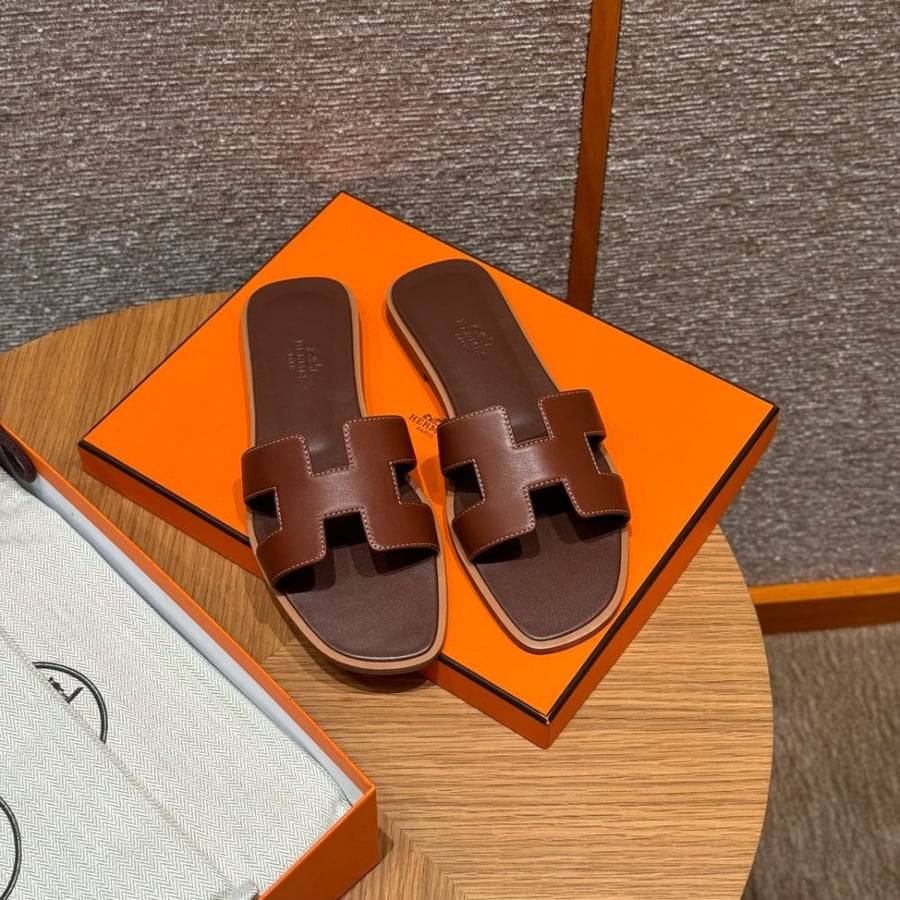 Hermès Dark Brown Oran Swift Sandals