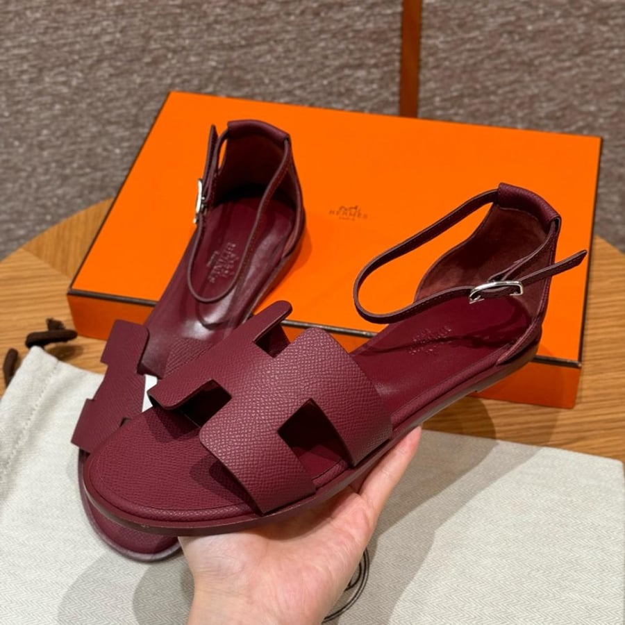 Hermes Santorini Maroon Epsom Sandals