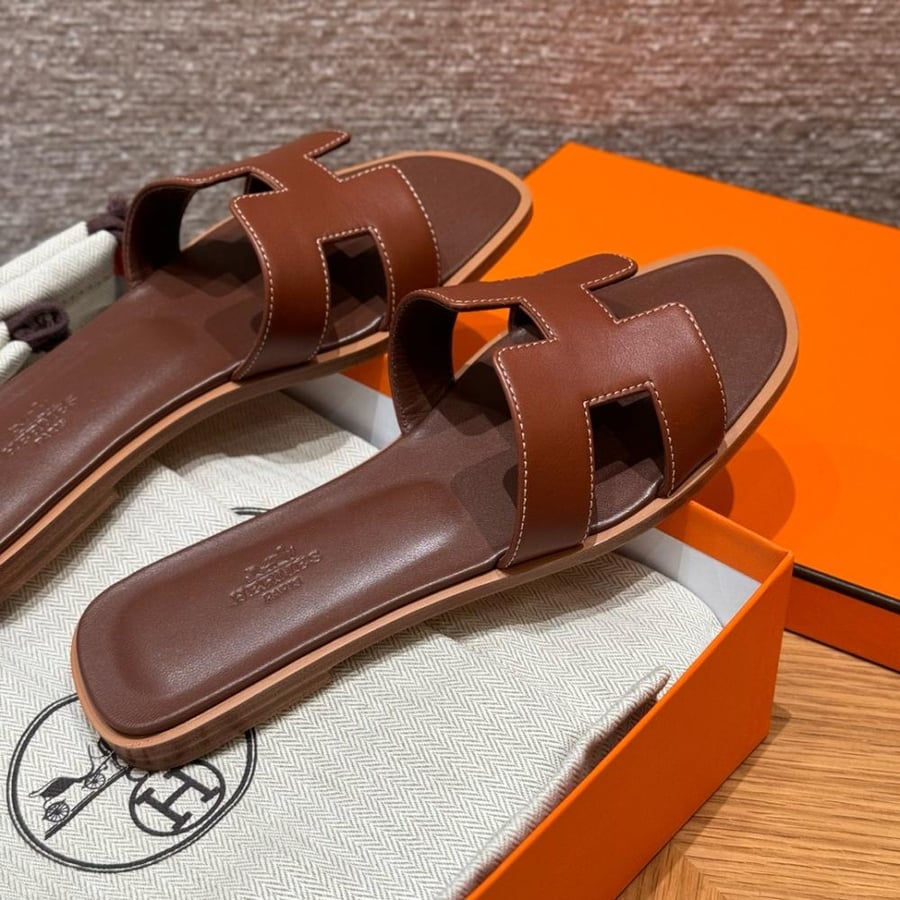 Hermès Dark Brown Oran Swift Sandals