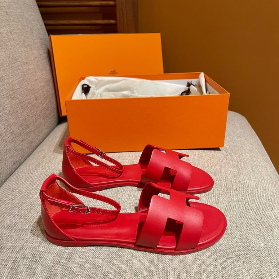 Hermès Santorini Red Swift Sandals with Red