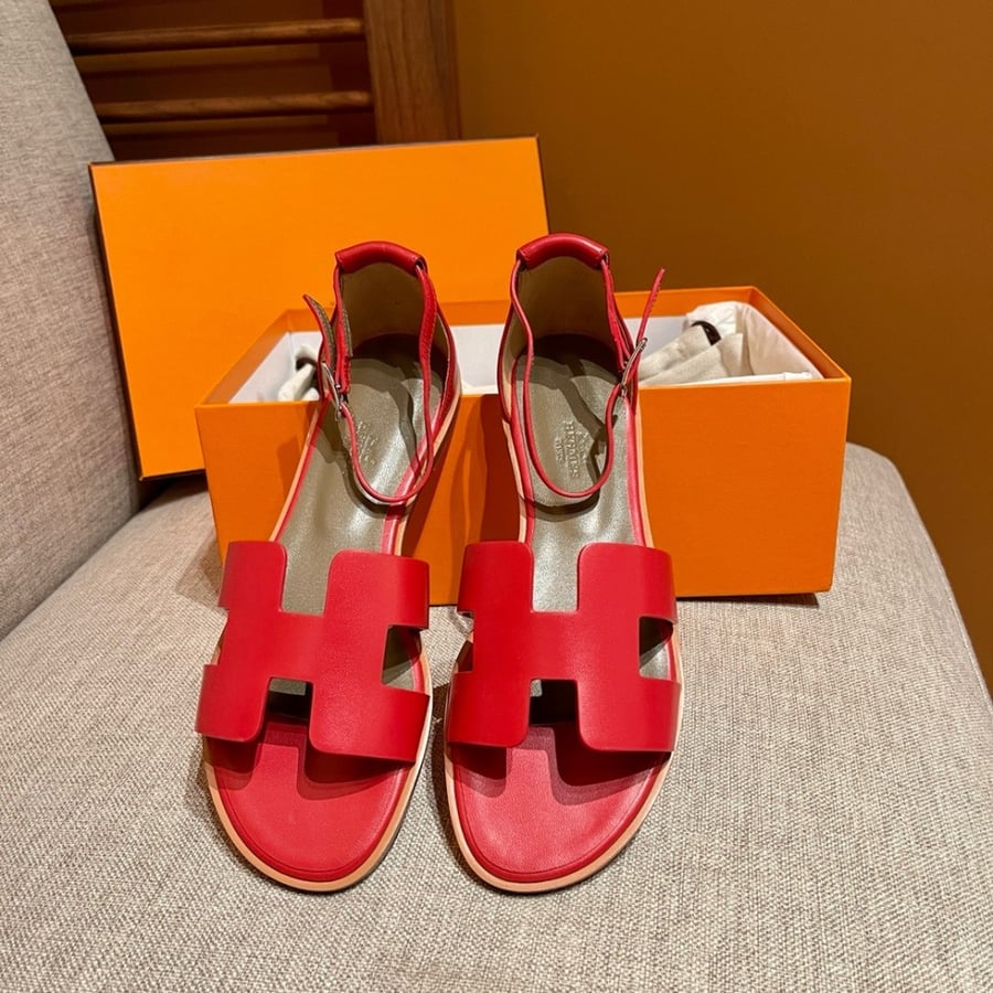 Hermès Red Santorini Swift sandal