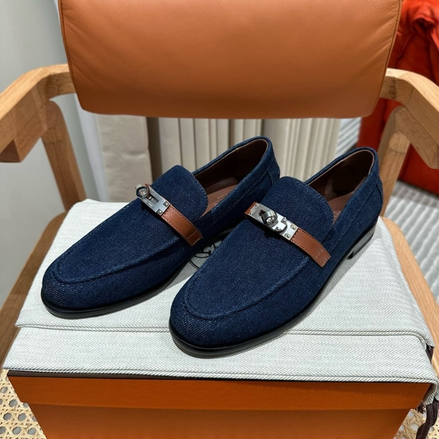 Hermès Denim Canvas Calfskin Womens Destin Loafer