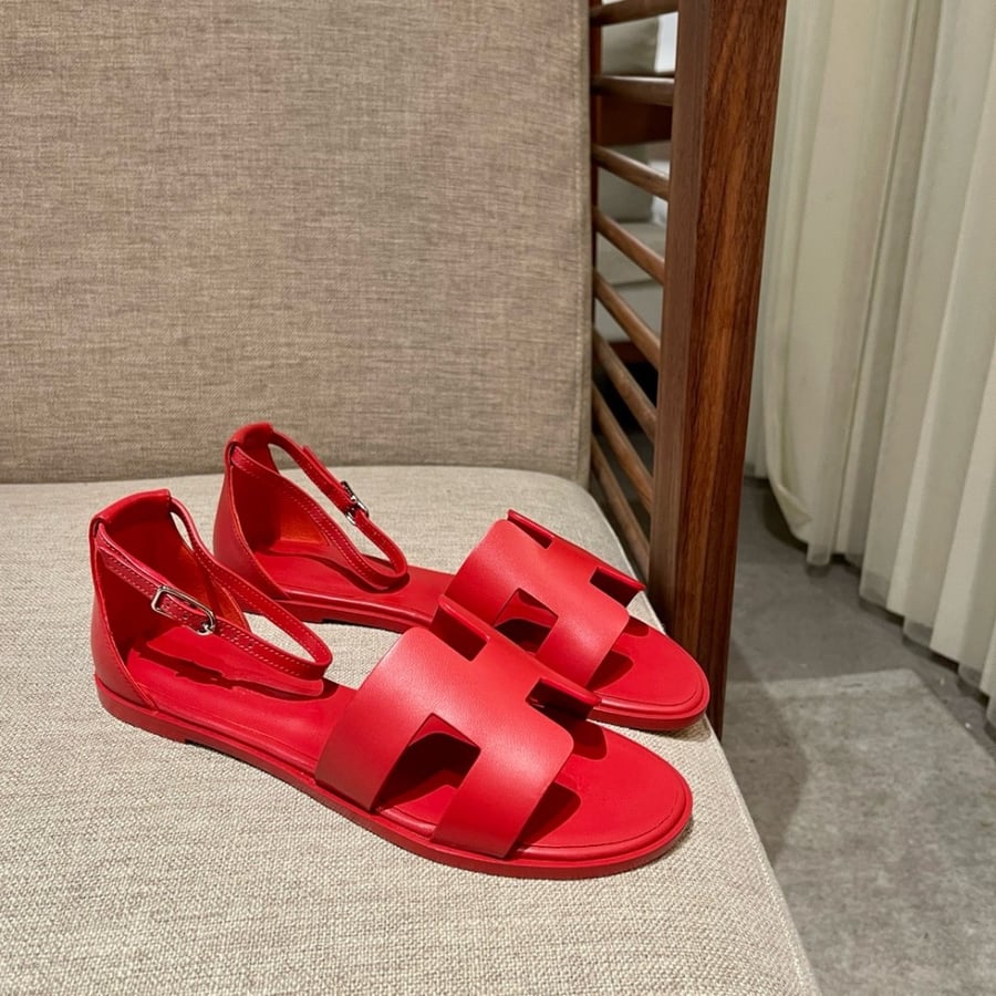 Hermès Santorini Red Swift Sandals with Red