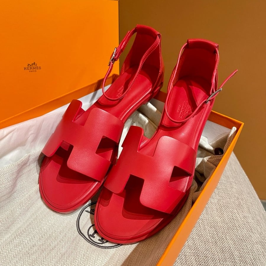 Hermès Santorini Red Swift Sandals with Red