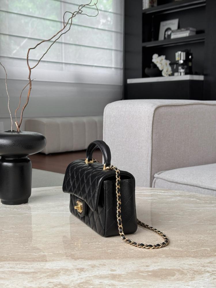 Chanel mini flap with top handle black color