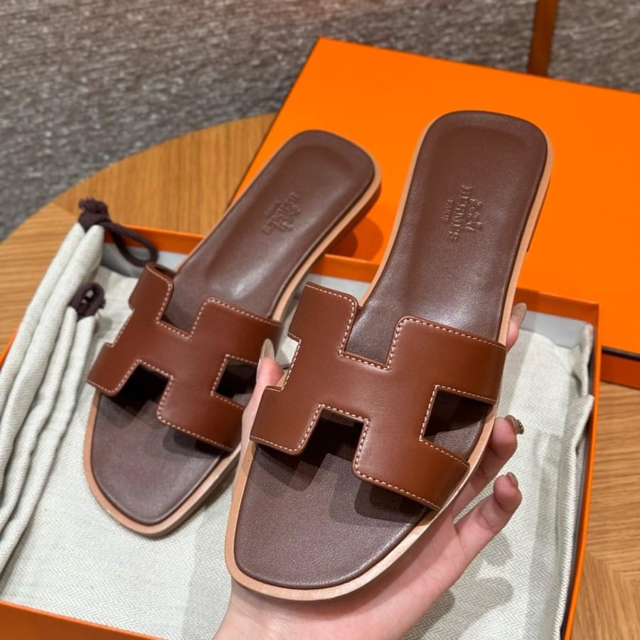 Hermès Dark Brown Oran Swift Sandals