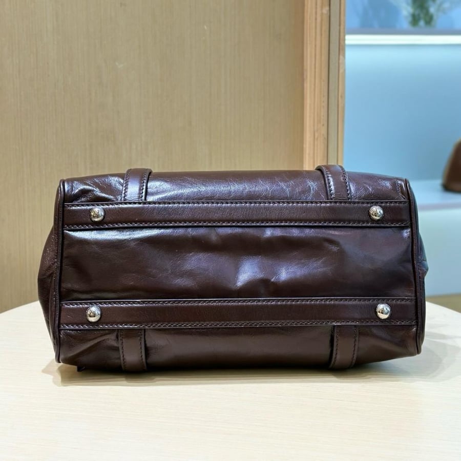 Shiny leather top handle