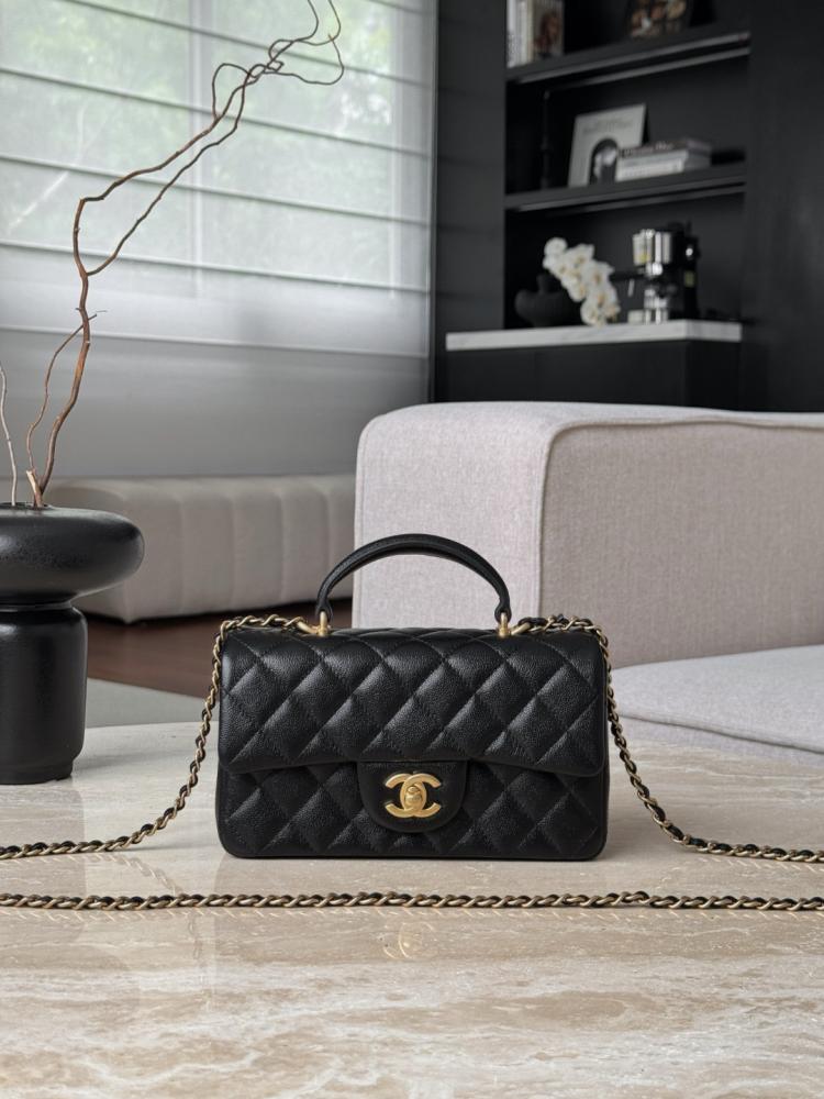 Chanel mini flap with top handle black color