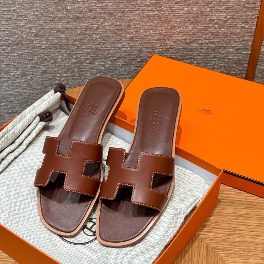 Hermès Dark Brown Oran Swift Sandals