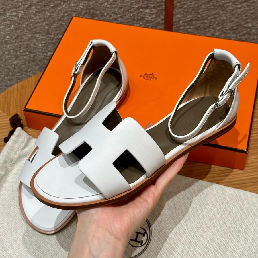 Hermès white Santorini Swift sandal