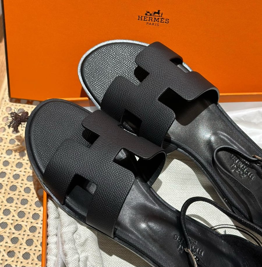 Hermes Santorini Black Epsom Sandals