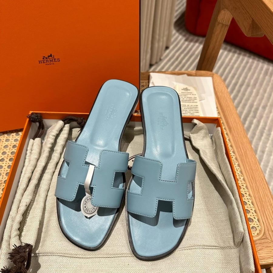 Hermès Oran blue Swift Sandals