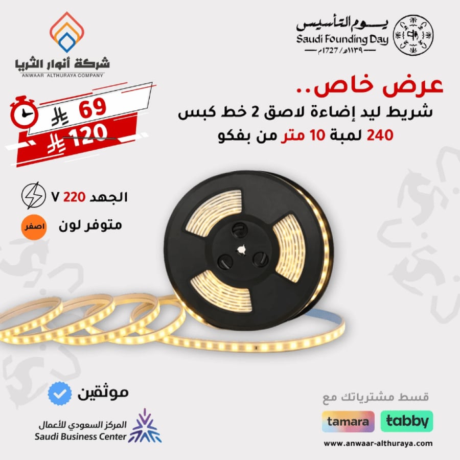 حبل زينة لاصق 2 خط غرز 14 واط 240 لمبة ماركة بفكو