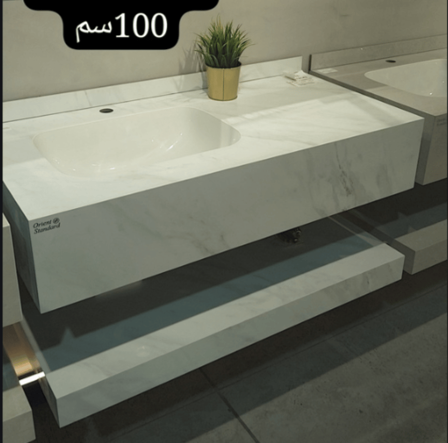 "مغسلة بورسلان حوض ليزر OS176 مقاس 100 سم   أبيض رخامي لامع  "