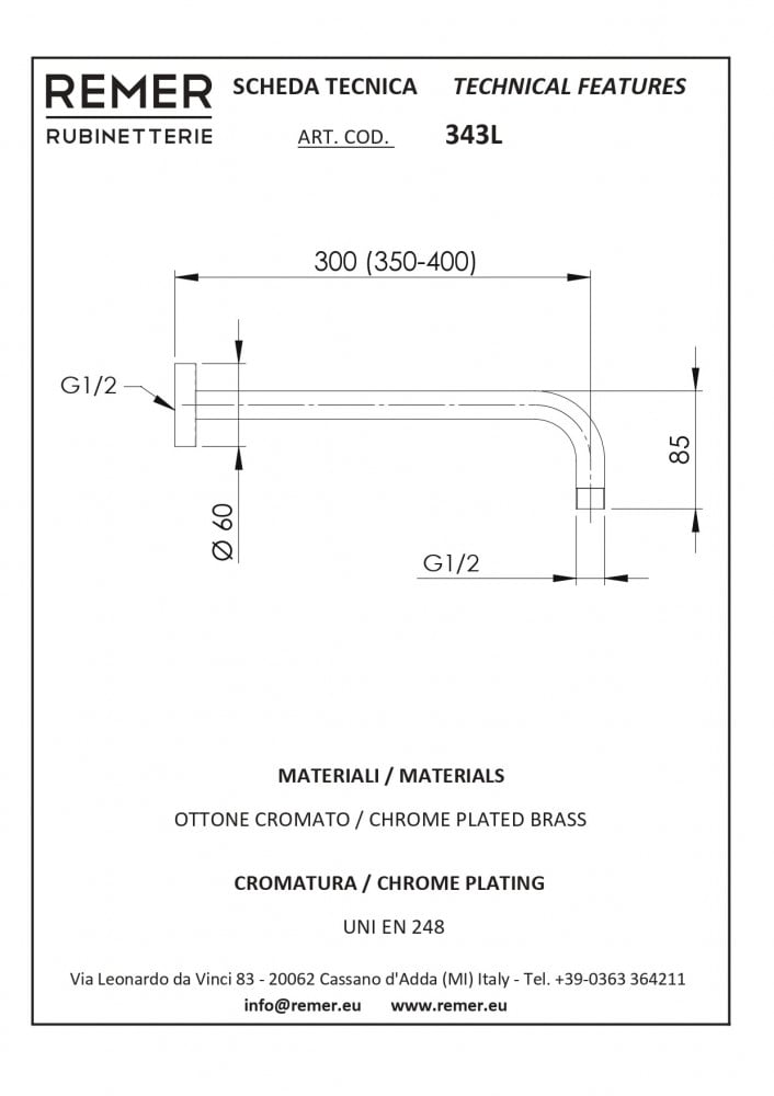 Wall-mounted shower pipe REMER chrome circular