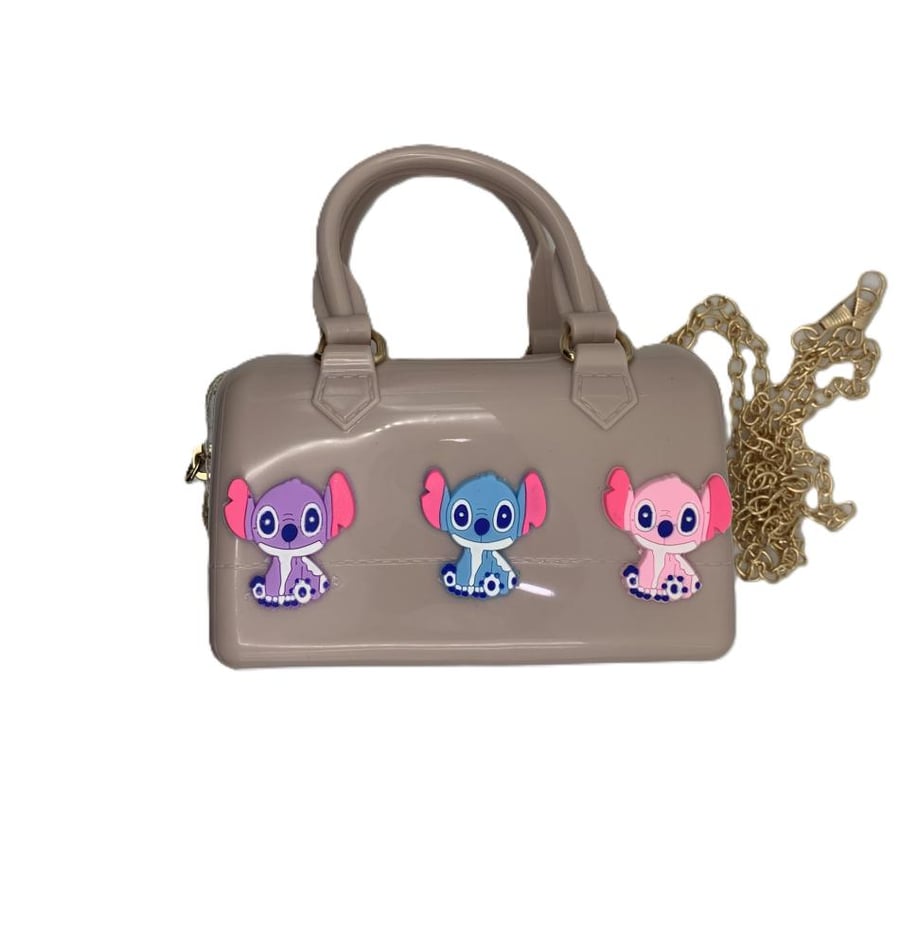 Silicone children's hand bag, multi-colored – purple, red, beige, with a gold chain