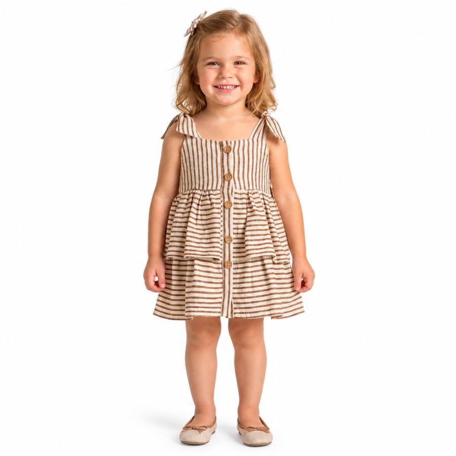 فستان بناتي أبيض بدون أكمام مزين بزهور وفراشات بارزة