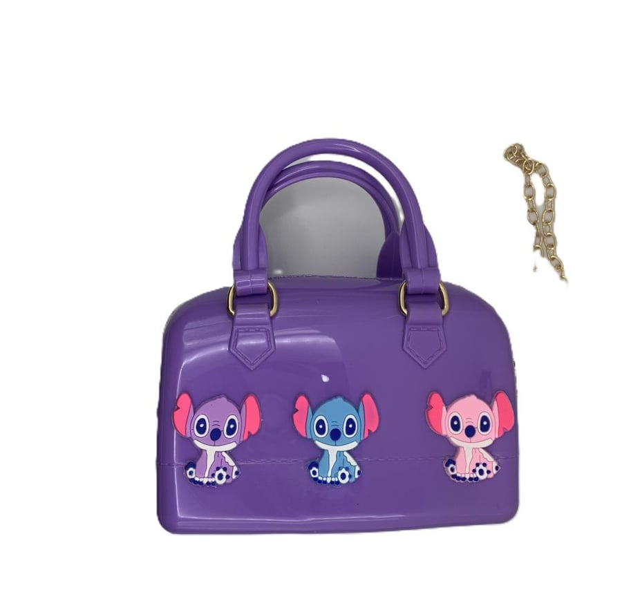 Silicone children's hand bag, multi-colored – purple, red, beige, with a gold chain