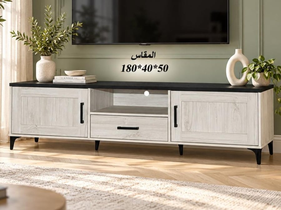 طاولة بلازما ماليزية مودرن ١٨٠ سمباللون الأبيض الخشبي