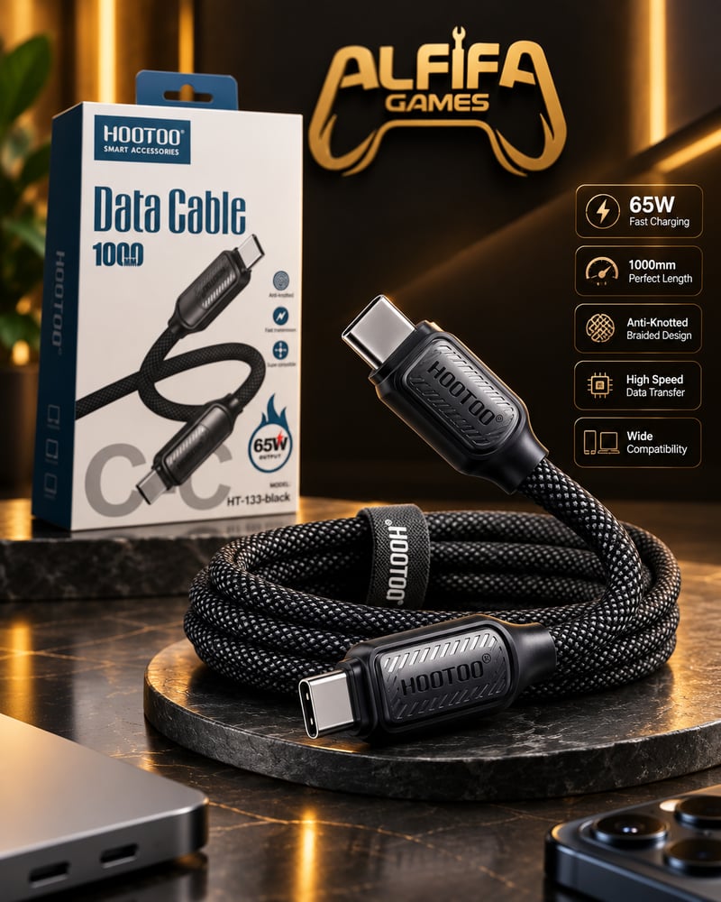 كابل شحن ونقل بيانات HOOTOO USB Type-C سريع 65 واط - 1 متر