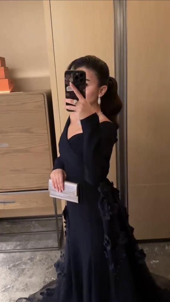 فستان سهره كحلي سكني كتف انيق ذيل مورد