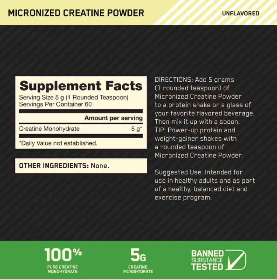 كرياتين أوبتيموم نيوتريشن مسحوق الكرياتين الصافي أحادي الهيدرات (300 جم) - Optimum Nutrition Micronized Creatine