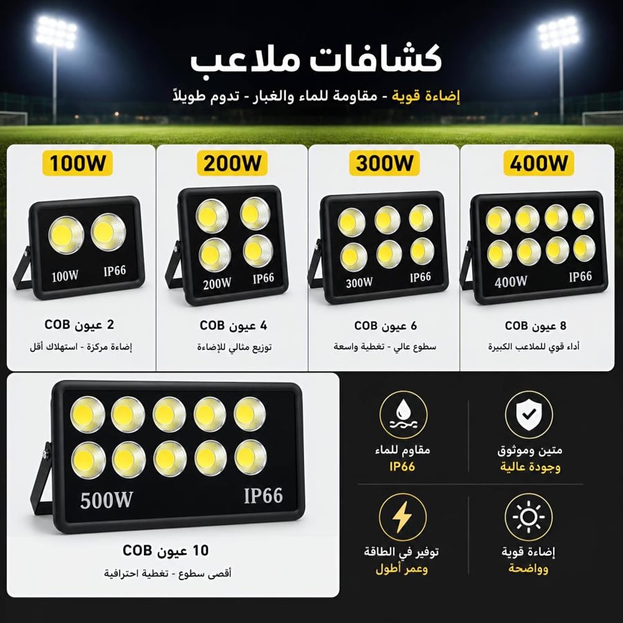 كشاف ملاعب LED عيون COB بخيارات واط متعددة