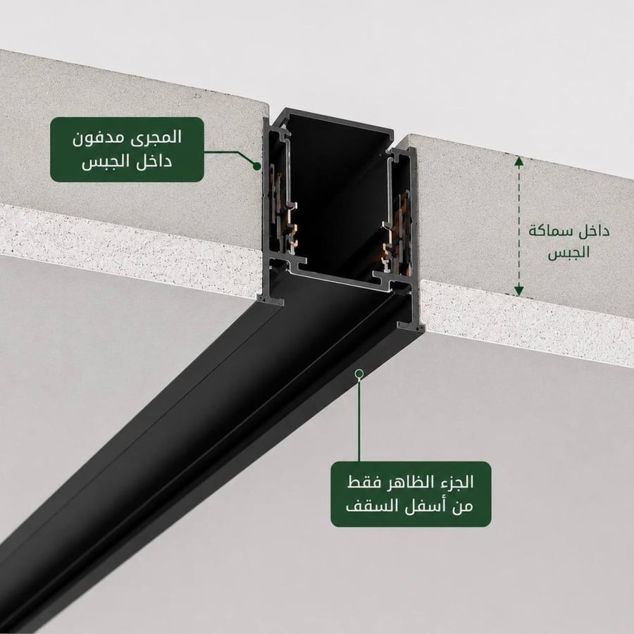 مجرى مسار إنارة مغناطيسي مخفي داخل الجبس – ألمنيوم أسود