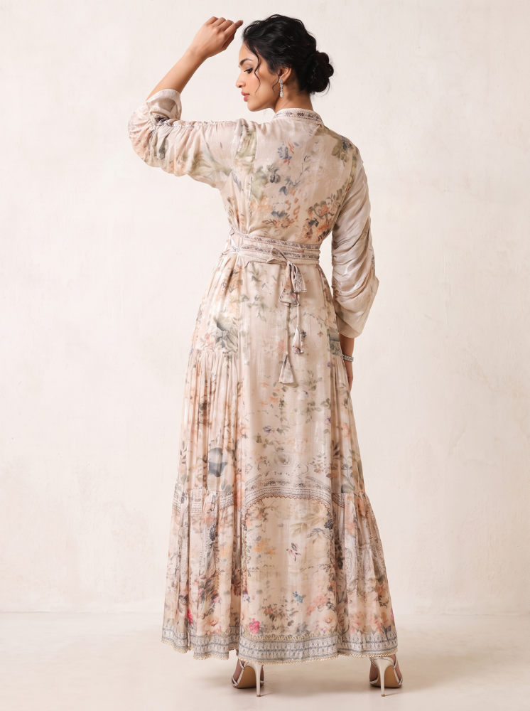 Floral silk dress with a collar, model 468770