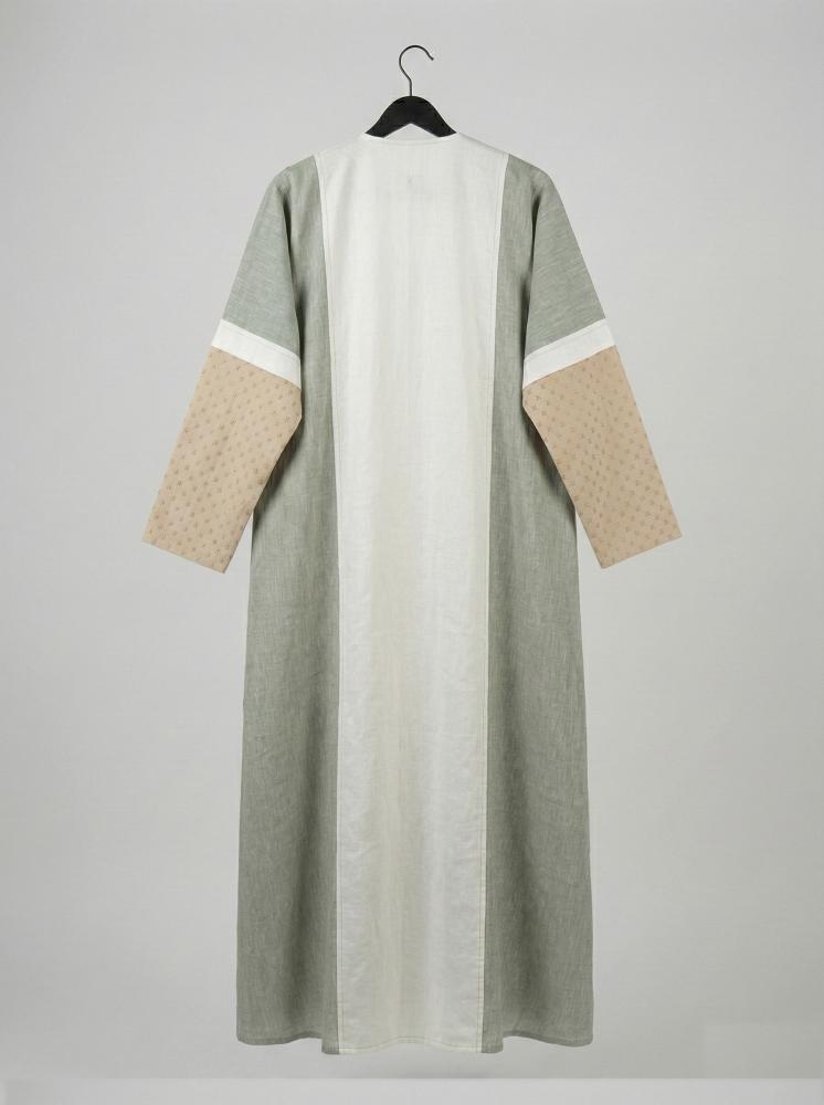 Linen Abaya with Metallic Embroidery Details