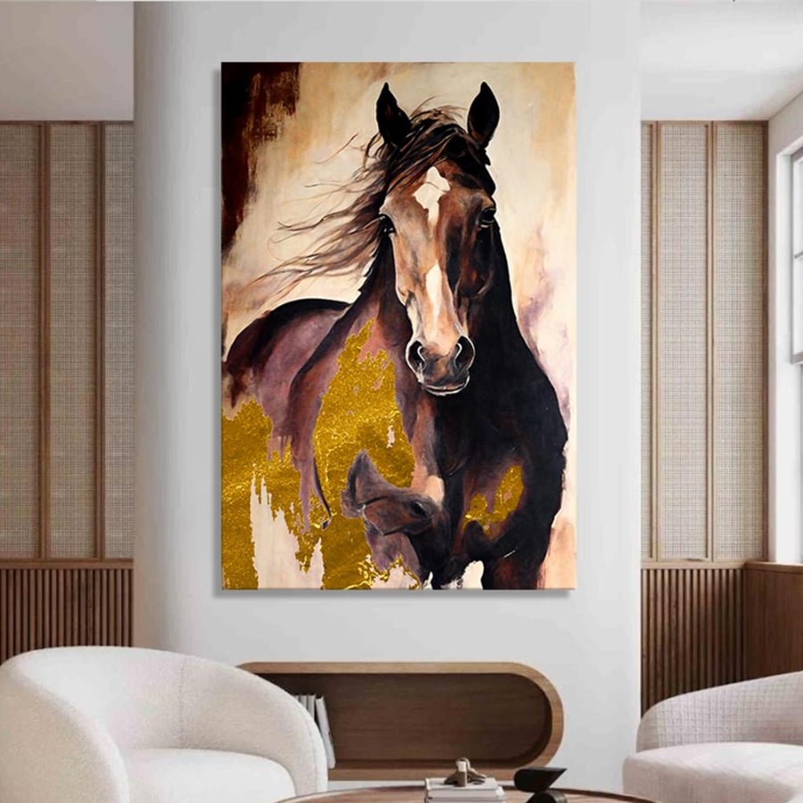 لوحة جدراية فن تجريدي بتصميم خيل مودرن
