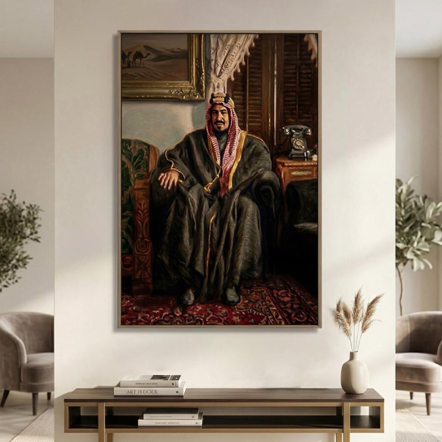 لوحة جدراية كانفس بتصميم كلاسيكي | للمؤسس الملك عبد العزيز