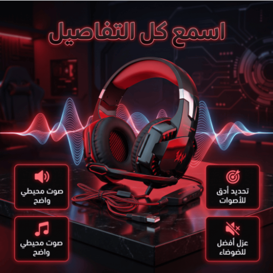 سماعة رأس للألعاب مزوده بمايكروفون و إضاءة LED