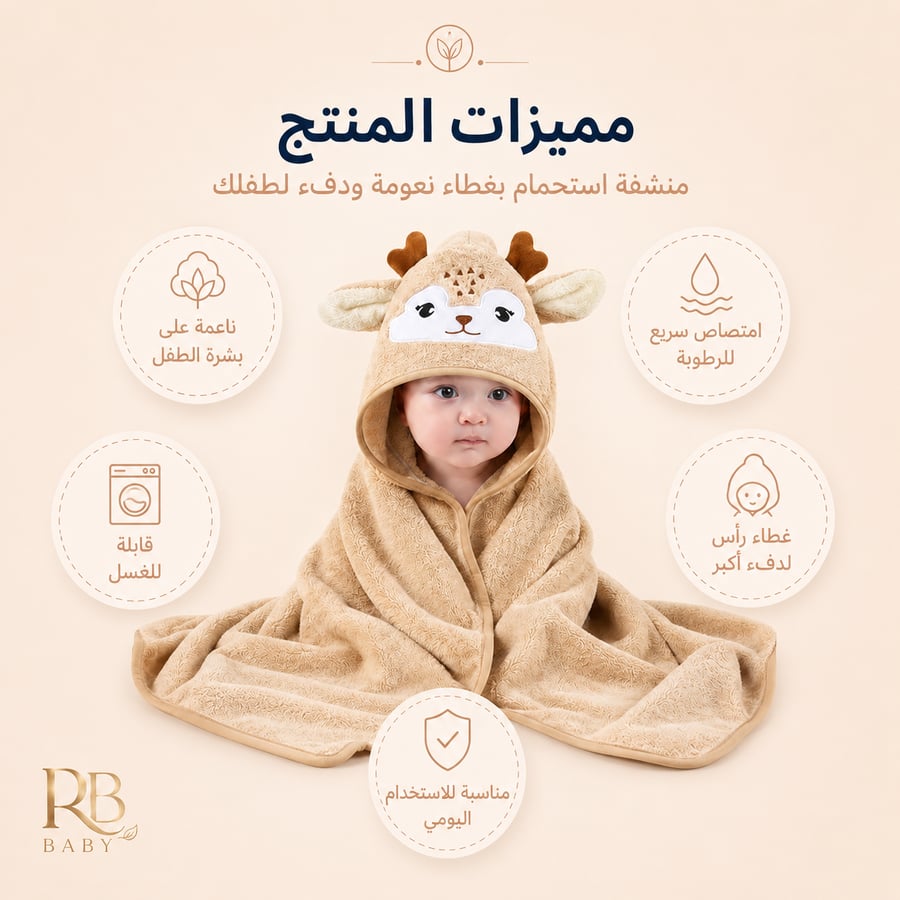 منشفة استحمام للأطفال بغطاء للرأس للبنات والأولاد  من Rubvrenti