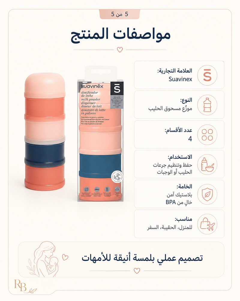 موزع مسحوق الحليب سوافينيكس 4 أقسام – تنظيم عملي للرضعات أثناء الخروج والسفر