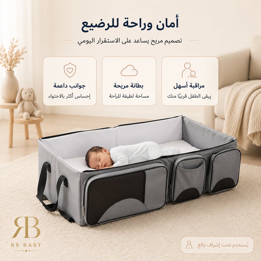 حقيبة سرير متنقلة للرضع 2 في 1 بتصميم عملي للسفر
