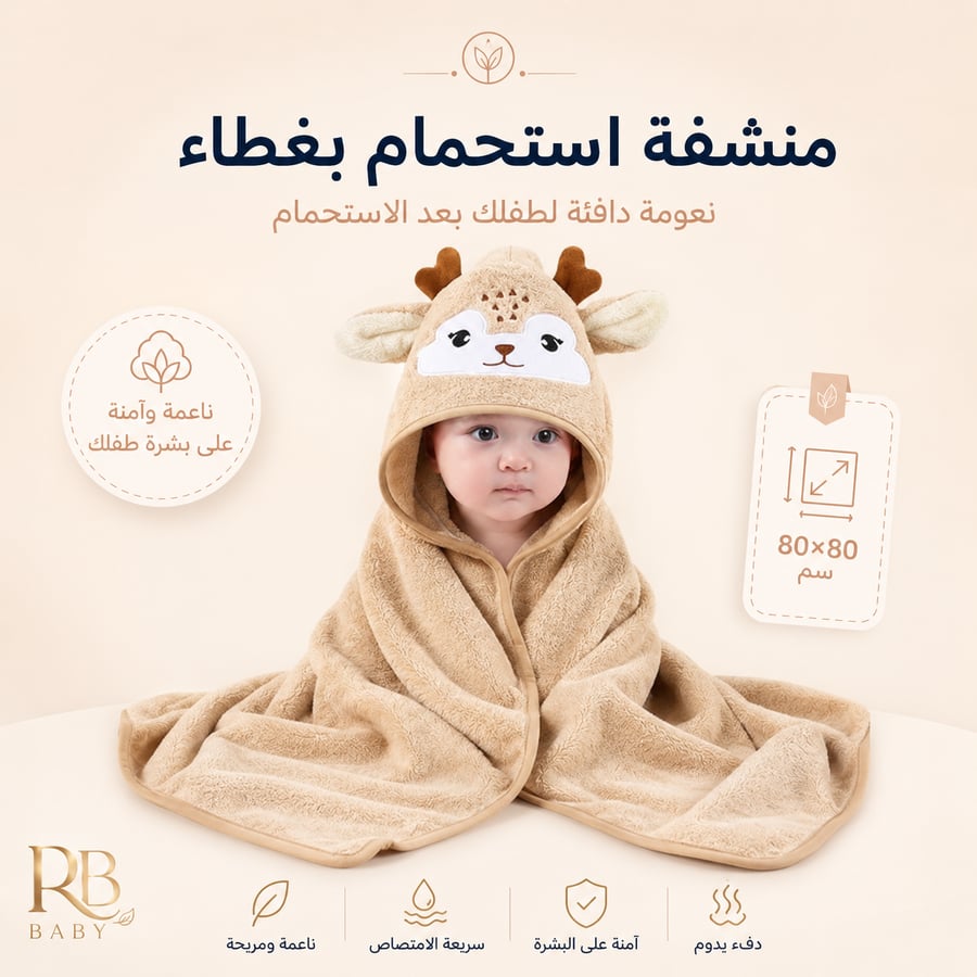منشفة استحمام للأطفال بغطاء للرأس للبنات والأولاد  من Rubvrenti